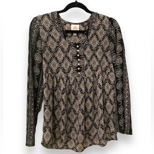 Knox Rose blouse | Black & White Print long sleeve top | Size XS